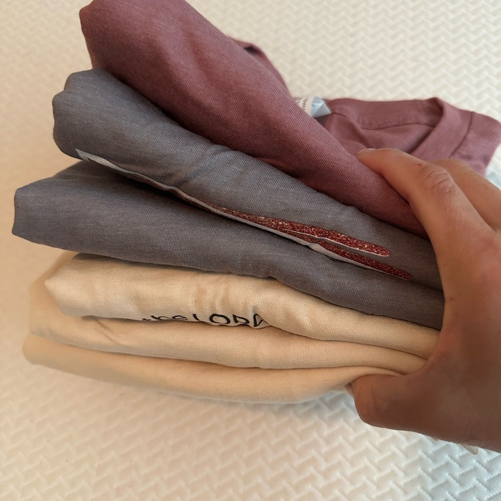 Set of Casual T-Shirts w/bible verses in mauve, Gray, and Cream